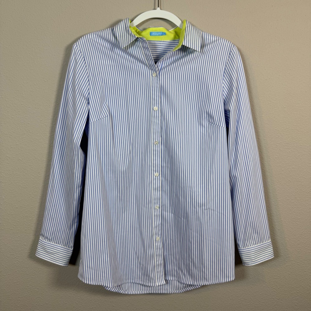 J.McLaughlin Women's Sloan Blue White Striped Button Down Shirt Size Medium